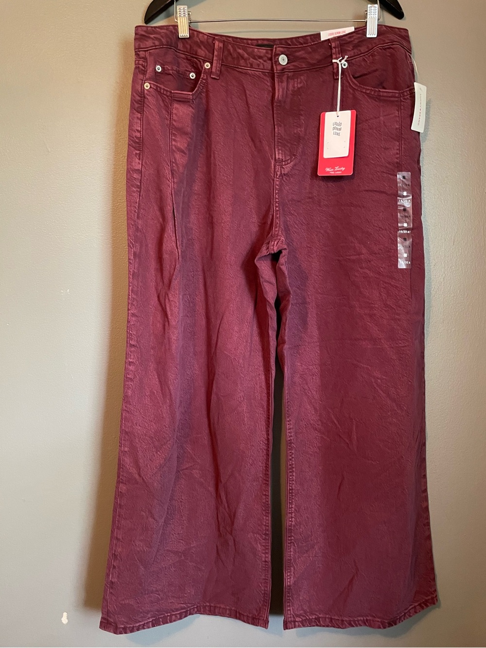 NWT Lucky Brand Sz 14 Women’s Burgundy Liquid Denim Luxe Palazzo Wide Leg R $129